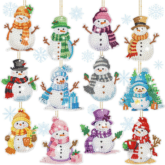 Ferraycle 12 Pcs Diamond Art Winter Ornaments Snowman Diamond Painting Kit DIY Art Keychains Winter Hanging Ornaments for Home Crafts Christmas Decorations(Multicolor)