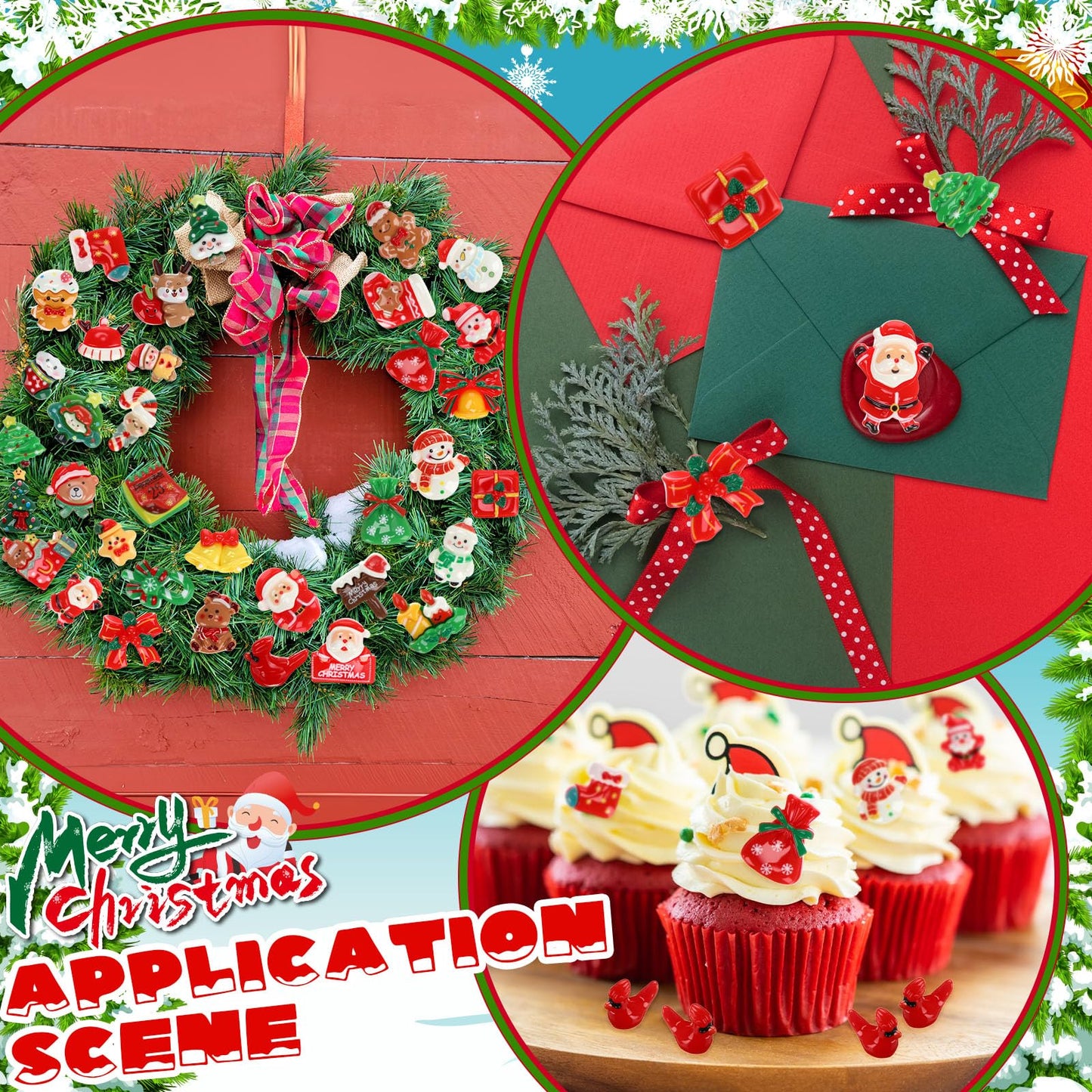 Giegxin 40 Pcs Christmas Resin Charm Kawaii Red Cardinal Candy Canes Santa Claus Flat Back Cabochon Accessories Cute Embellishments Bulk for Christmas Decor Jewelry Cellphone Case Scrapbooking DIY
