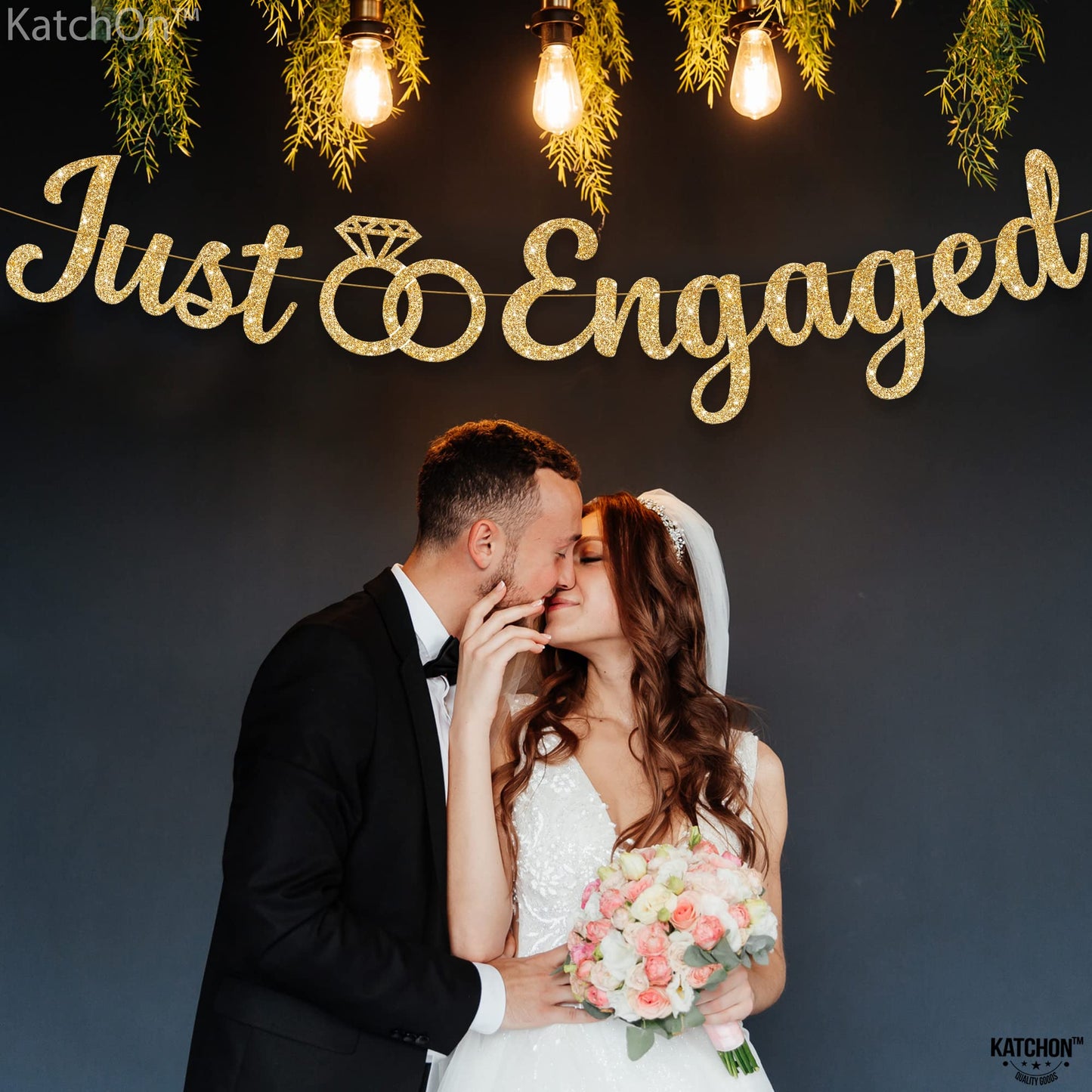 KatchOn, Glitter Gold Just Engaged Banner - 10 Feet, No DIY | Engagement Banner for Just Engaged Decorations | Engagement Party Decorations | Just Engaged Decorations