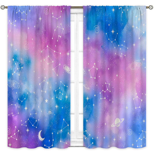 Cinbloo Tie Dye Curtains 42Wx63H Inch Rod Pocket Ombre Blue Pink Purple Galaxy Bedroom Decor Constellation Gradient Watercolor Starry Sky Teen Girl Living Room Window Drapes 2 Panel