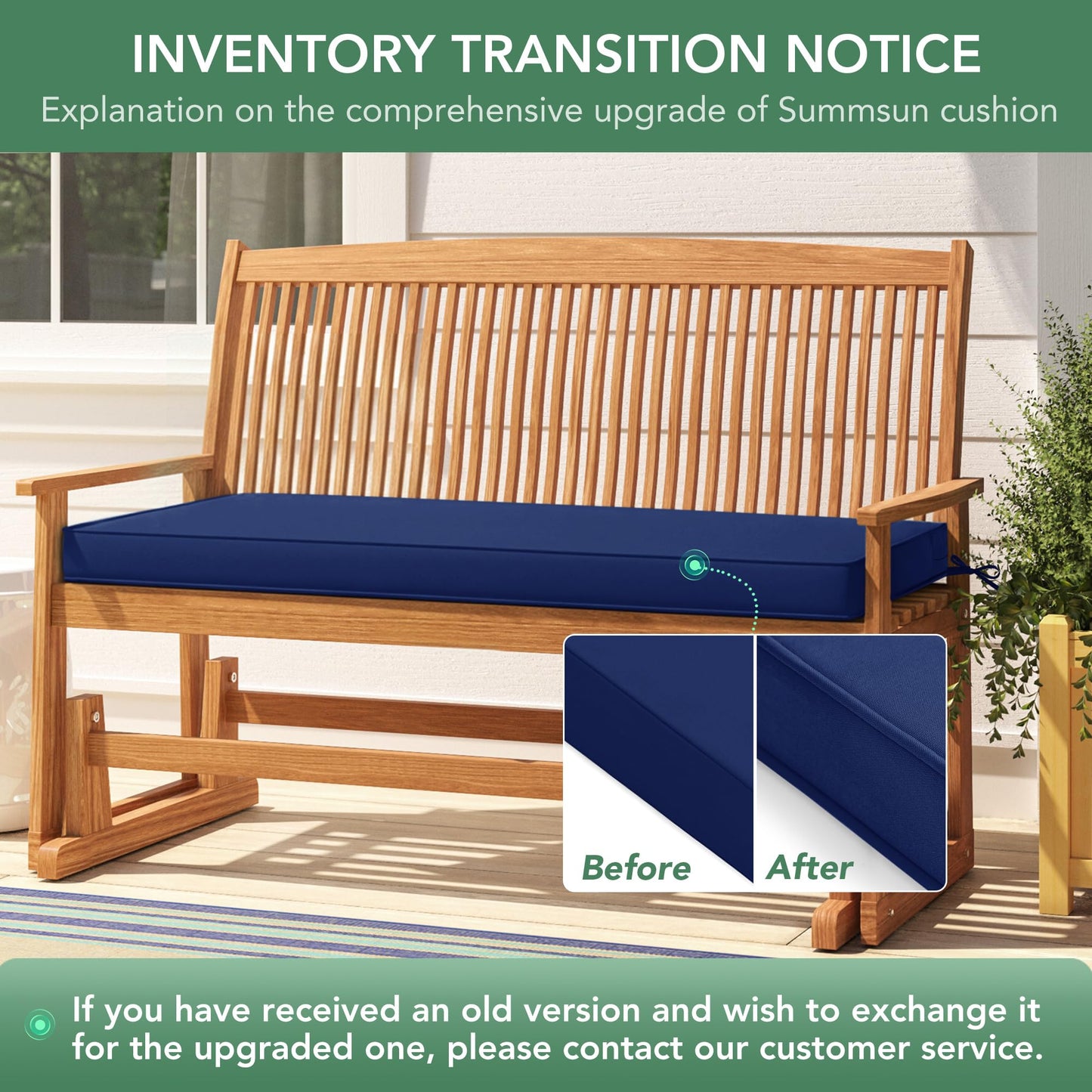 Summsun Outdoor Bench Cushion: Waterproof and Fade Resistant Patio Furniture Cushions - Non-Slip Bench Pad Cushion with Removable Cover for Garden Swing Porch Sofa Settee, 48 x 18 x 3 Inch, Navy Blue