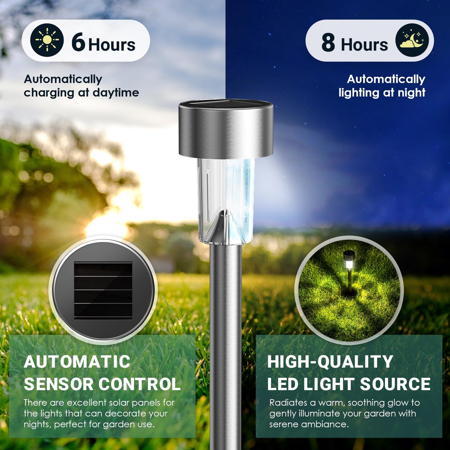 GIGALUMI Solar Lights Outdoor Waterproof, 12 Pack, Stainless Steel LED Solar Garden Lights for Patio, Lawn, Yard and Landscape, Cold White