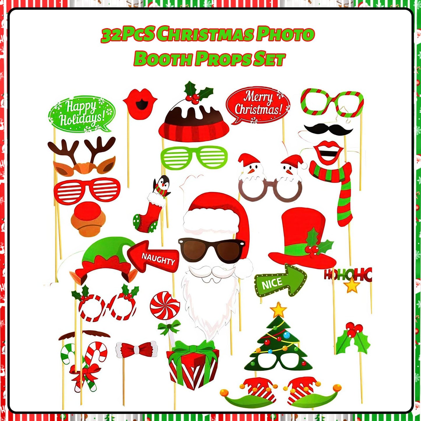 MEHOFOND 164pcs Merry Christmas Party Decorations Set, Christmas Foil Fringe Curtains, Red Green Gold Balloons Arch Garland Favors for Kids Adults Friends Ugly Sweater Party Props for Photo Supplies