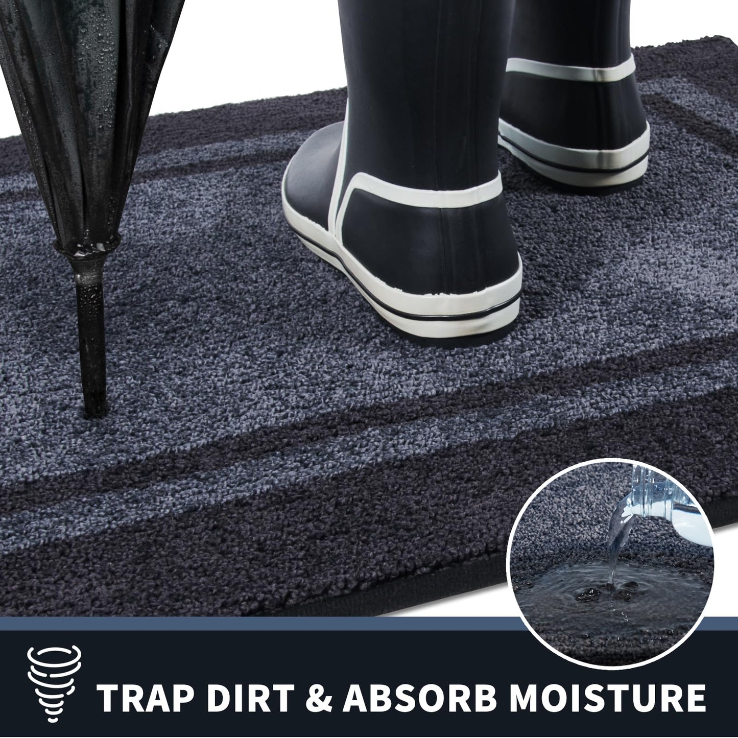 PURRUGS Dirt Trapping Door Mat 20" x 32", Non-Slip Machine Washable Entryway Rug, Entrance Mat, Indoor Front Door Mat, Super Absorbent Entry Rug for Muddy Shoes & Paws, Bluish Grey & Charcoal