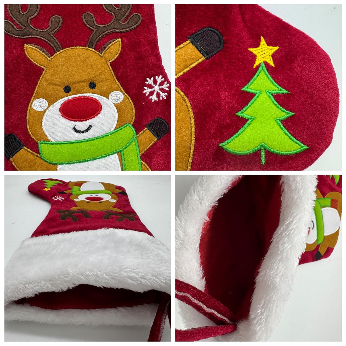 Reindeer Christmas Stockings Animal, 20" Velvet Cute 3D Deer Penguin Polar Bear Moose Xmas Stocking for Kids Girls Boys Women