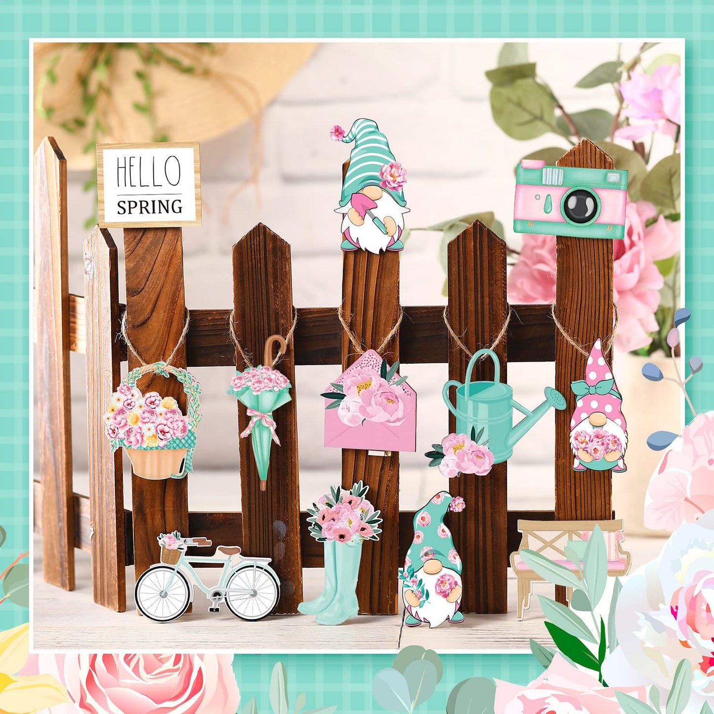 Maitys 36 Pcs Spring Flower Wooden Ornaments Sunflower Tulip Easter Tree Decoration Floral Gnome Hanging Wood Cutout Pastel Spring Decor for Home Small Tree Party(Dreamy)