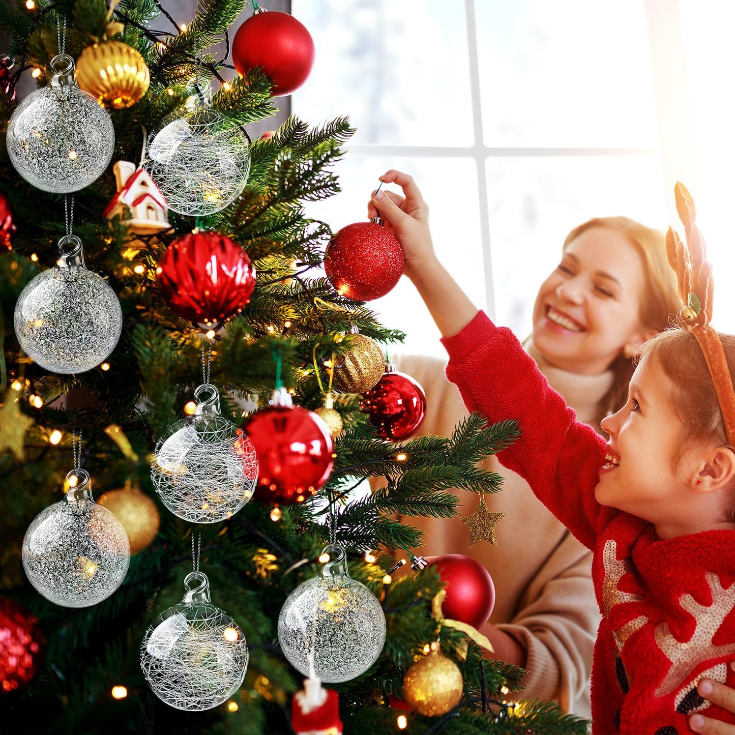 Suilung 12 Pcs Clear Glass Christmas Ornaments Balls Bulk Hand Blown Glass Ornaments for Christmas Tree Hanging Decorative Ball for Xmas Holiday Wedding Birthday Home Party Decor