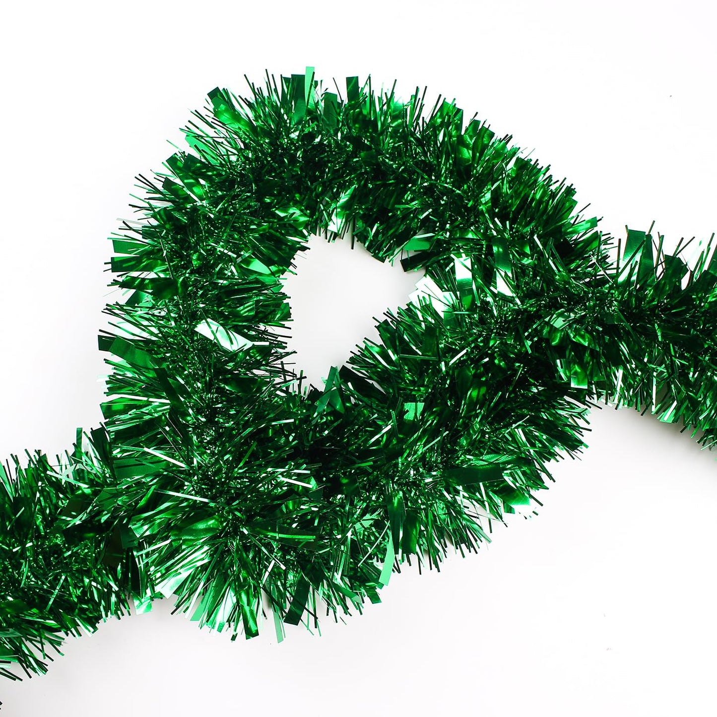 LZZYWYDTT 33FT Christmas Tinsel Garland,Green Shiny Metallic Foil Decorations for Parade Floats, Halloween, Christmas Tree, New Year Parties,Birthday Party,Indoor and Outdoor Disco Party Supplies
