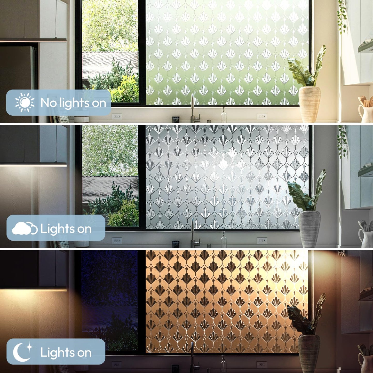 rabbitgoo Privacy Window Film Non Adhesive Frosted Glass Sun Blocking Self Static Cling Decorative for Home Kitchen Living Room, Removable and Reusable, 17.5 x 78.7 inches