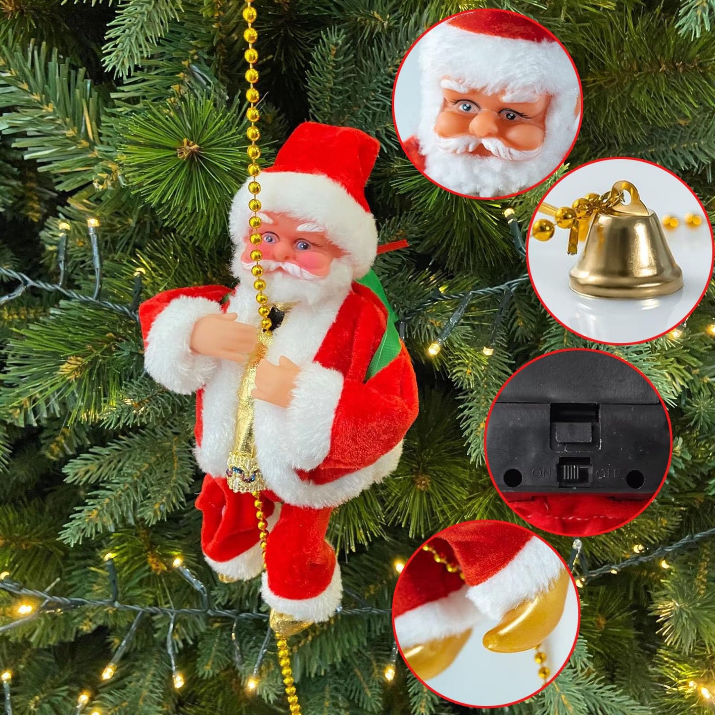 Climbing Santa with Music, Electric Santa Climbing Rope Battery Operated Climbing Santas Claus, Climbs Up and Down, Home Decoration for Parties