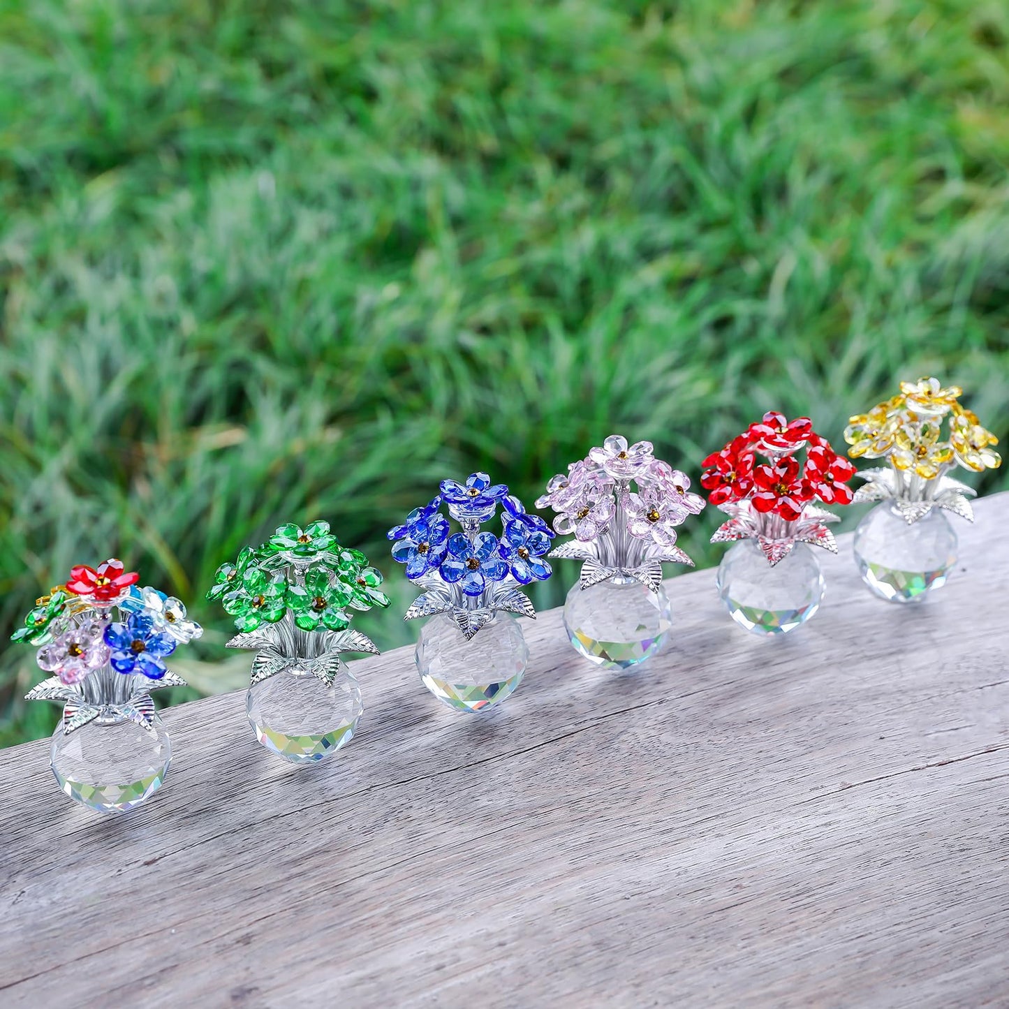 JATYFING Crystal Forget-Me-Not Flower Figurine, Pink and Clear, 4.1 inches, Decorative Crystal Display