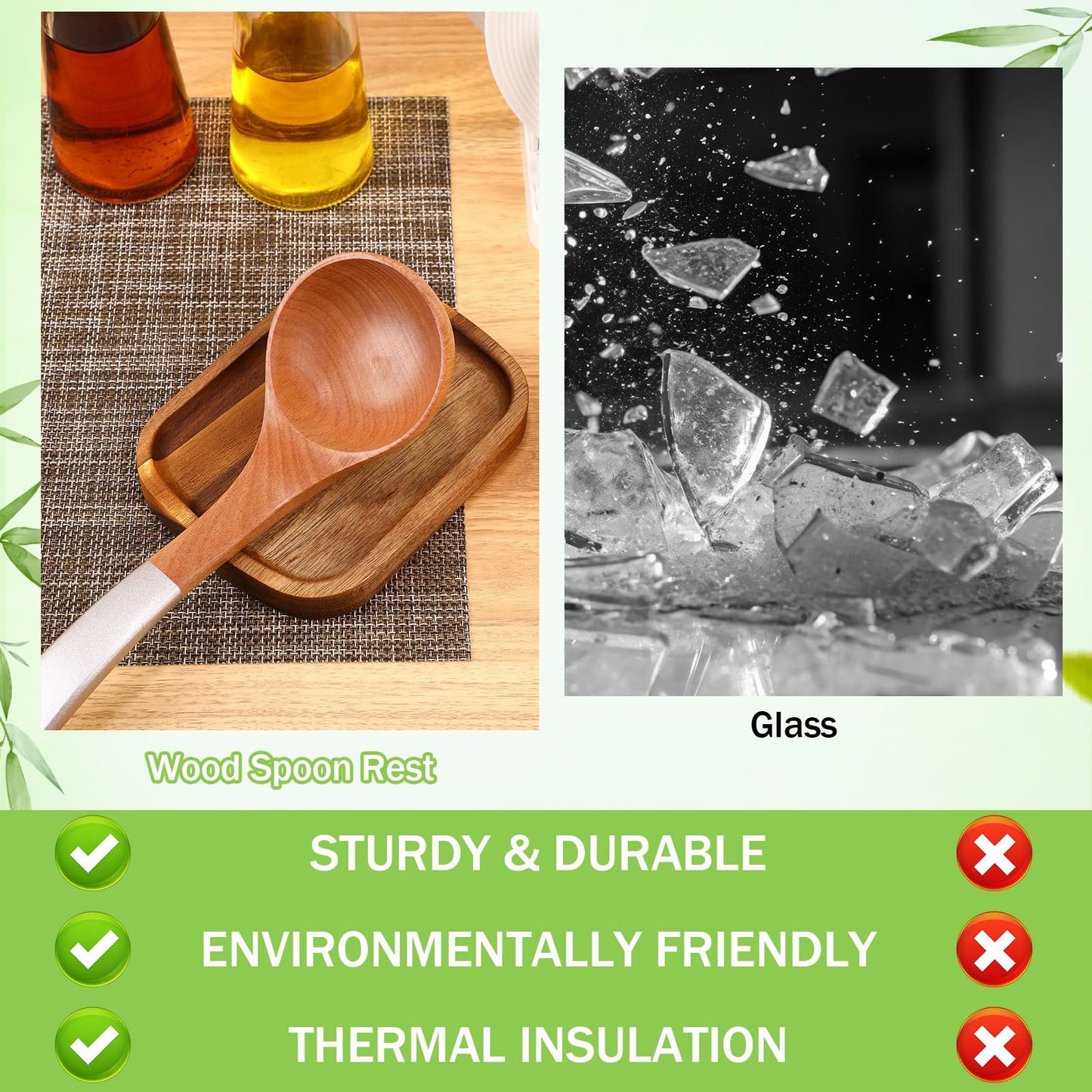 Honeydak 4 Pcs Acacia Wood Spoon Rest for Stove Top Handmade Smooth Wooden Kitchen Spoon Holder for Ladles Tong Cooking Accessories Housewarming Gifts, 5.9" x 4.5"