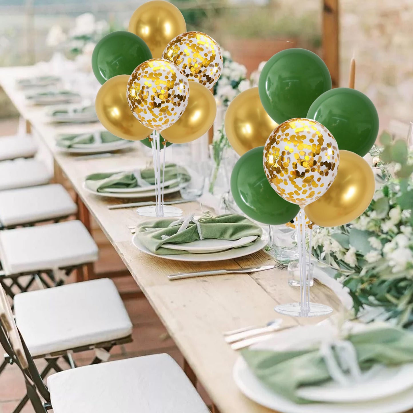 TONIFUL Sage Green and Gold Balloon Centerpieces for Table,Balloon Stand Centerpiece Table Decorations for Birthday,Baby Shower,St. Patrick's Day,Easter,Christmas,Woodland Party Decorations (4 Set)