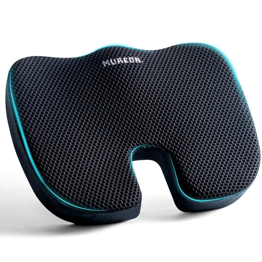 Mureon Seat Cushion for Office Chairs, Large Memory Foam Cushion for Car, Pressure Relief Ergonomic Chair Cushion with Non-Slip Cover for Soft Support for Hip All Day Comfort - Black