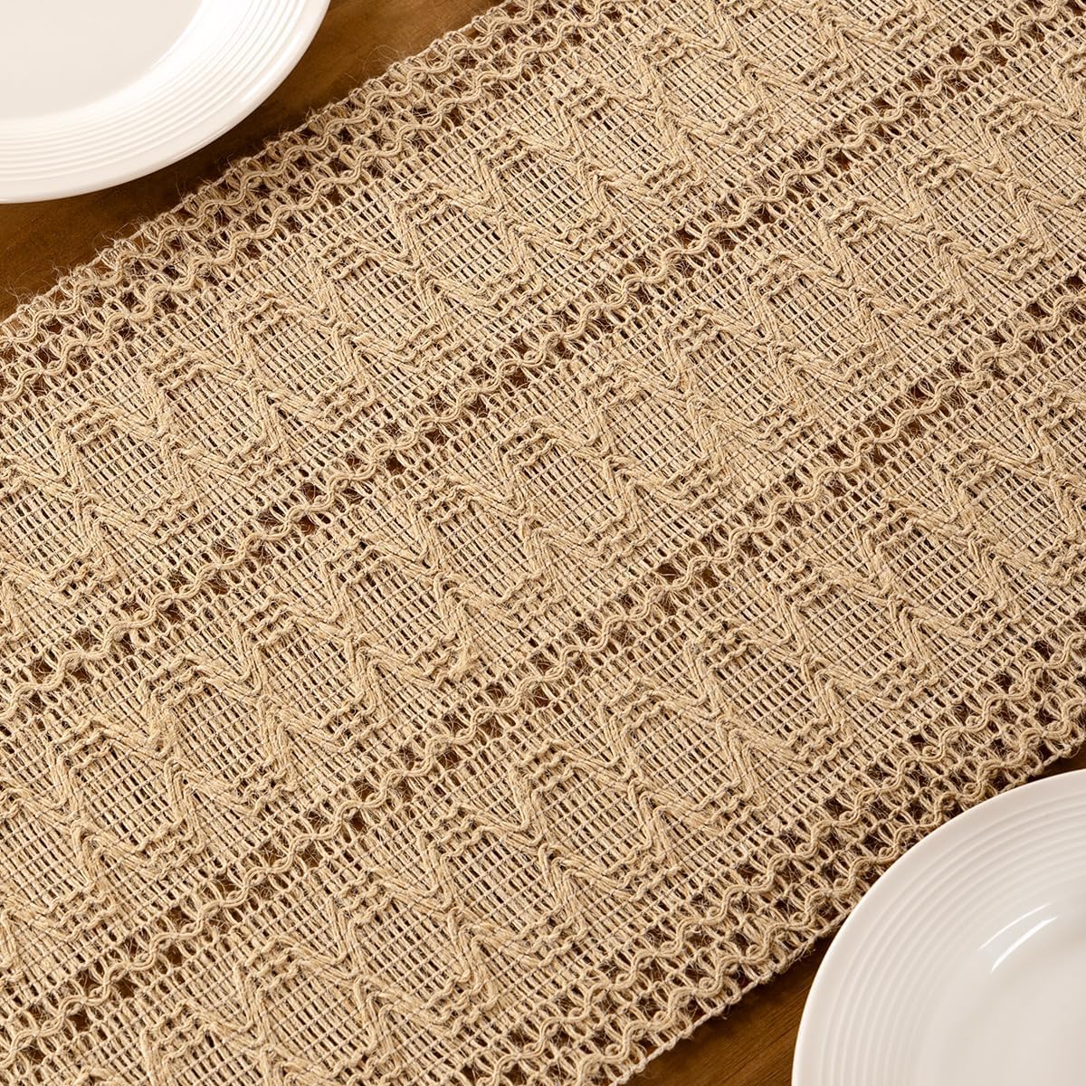 MLMC Burlap Boho Table Runner Farmhouse Burlap Jute Table Runner 36 inch Long Rustic Woven Table Centerpiece Decor for Dinning Kitchen Wedding Bridal Shower Eveyrday Use 12x36 Inch