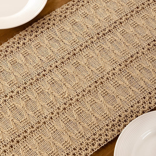 MLMC Burlap Boho Table Runner Farmhouse Burlap Jute Table Runner 36 inch Long Rustic Woven Table Centerpiece Decor for Dinning Kitchen Wedding Bridal Shower Eveyrday Use 12x36 Inch