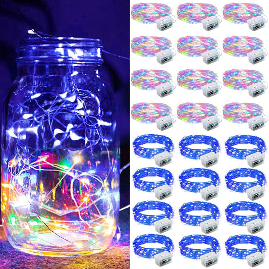 ZGWJ 24 Pack Fairy Lights Battery Operated, 7ft 20 Mini LED Fairy String Lights Silver Wire 3 Modes for DIY, Parties, Wedding, Bedroom, Halloween Christmas Decoration Colorful and Blue