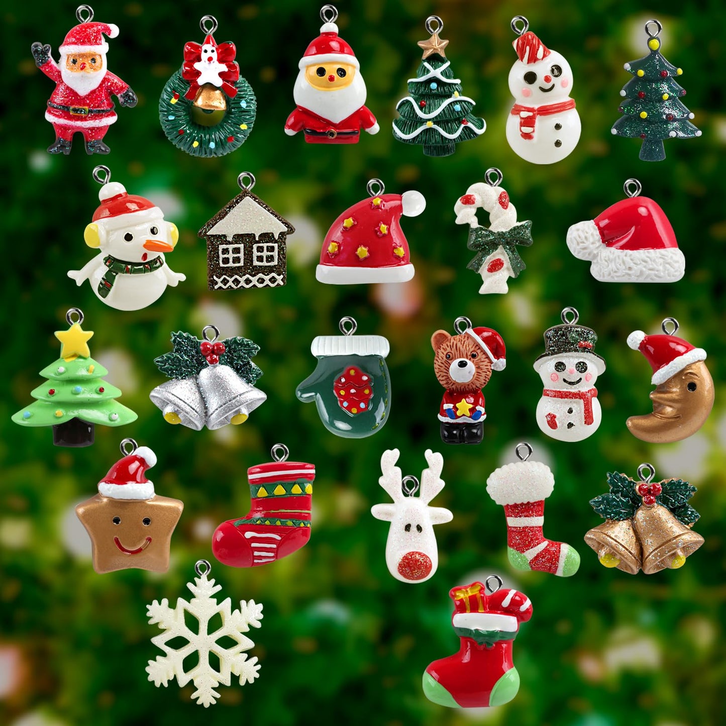 Naler 24PCS Mini Christmas Ornaments, Resin Design with Santa Claus, Snowman, Reindeer and More for Christmas Decoration