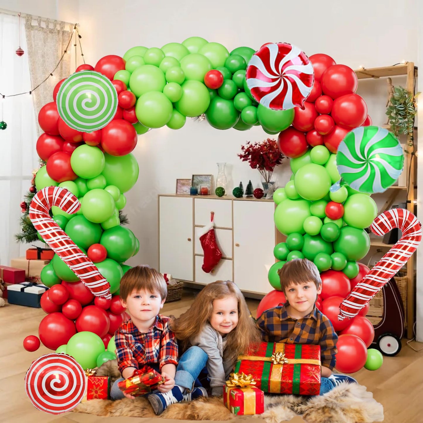 Christmas Balloon Arch Kit -129pcs Christmas Balloons With 18inch 12inch 5inch Green Red Lime Green Latex Balloons Candy Cane Balloons For Xmas Party Decorations