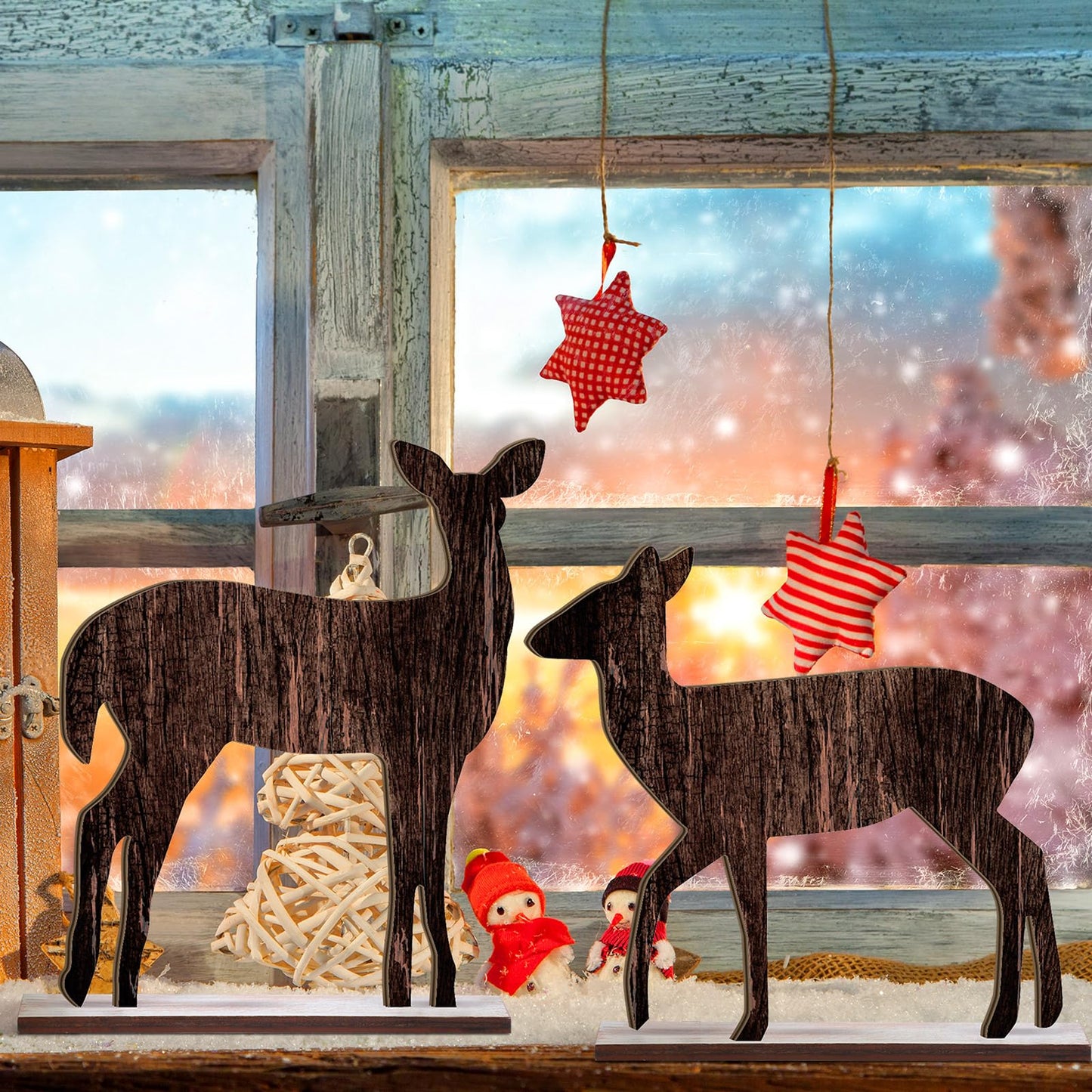 Barydat Winter Table Decorations Wooden Pine Tree Reindeer Table Centerpiece Winter Tabletop Signs Rustic Farmhouse Decor for Home Office Desk Party Favors(4 Pcs,Reindeer)