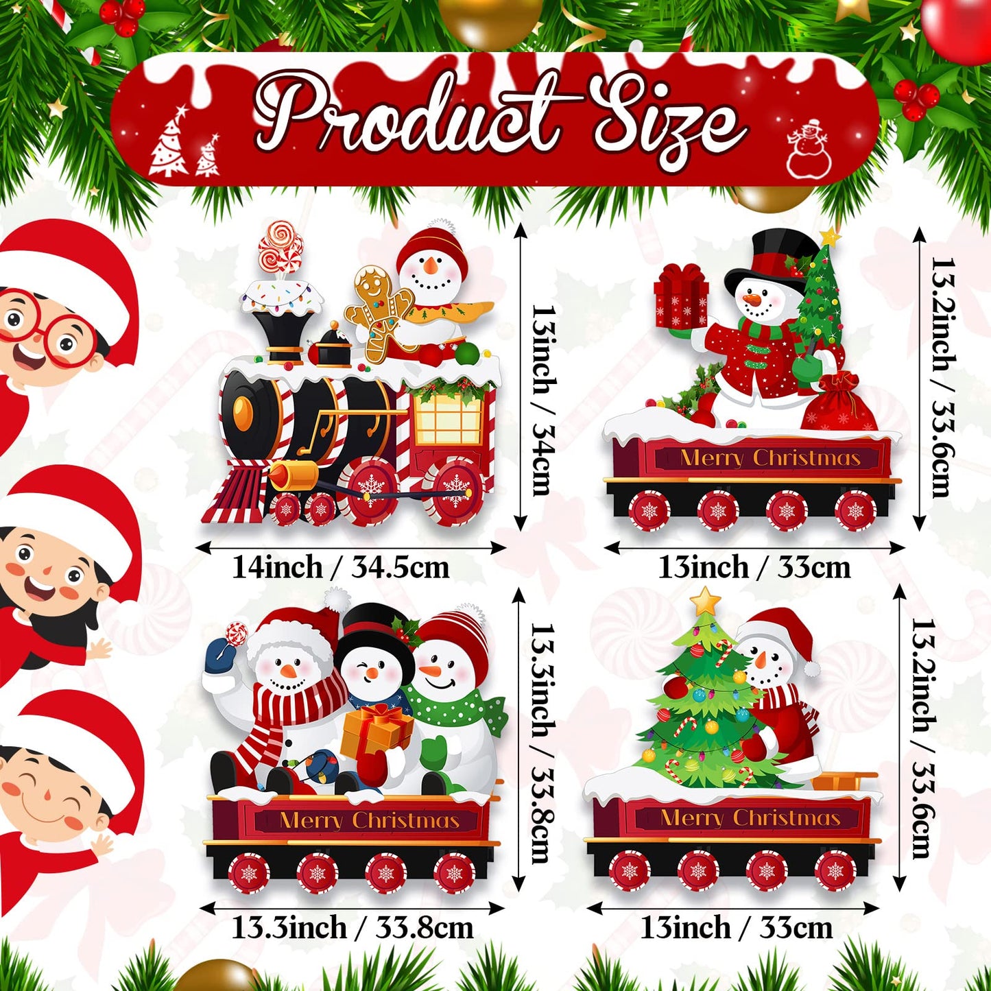 Marsui 4 Pieces Christmas Train Decorations Outdoor Yard Lawn Signs Christmas Tree Gingerbread Santa Snowman Reindeer Train with 8 Stakes for Xmas Holiday Outside Garden Lawn Yard Decor