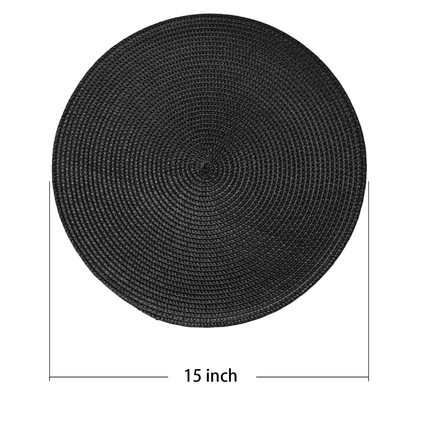 AHHFSMEI Round Placemats Set of 4 Heat Resistant Washable Non-Slip Woven Braided Table Mats for Dining Table Kitchen & Home Decor (Black,4)