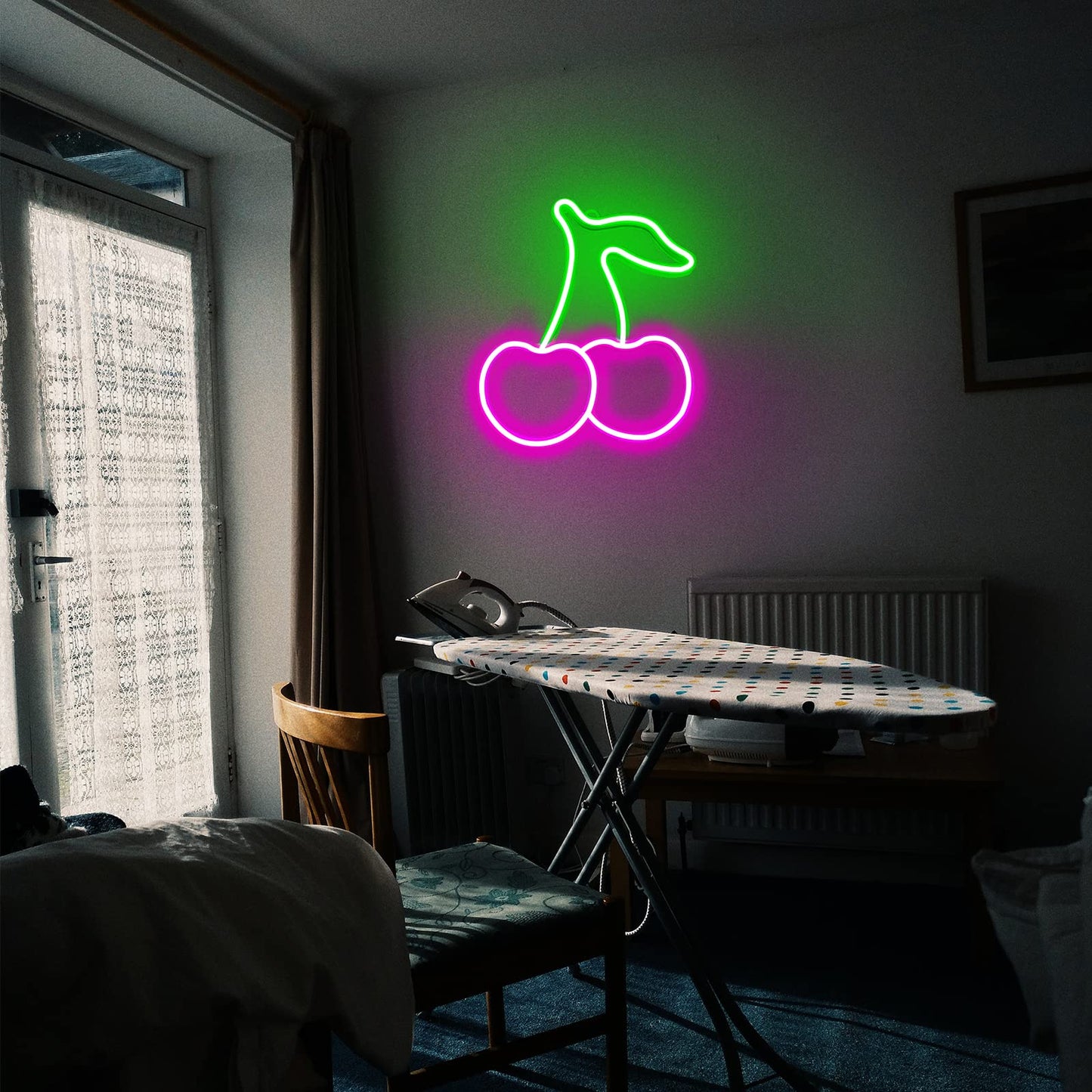 Cherry Neon Sign,Pink Green Cherries Neon Lights Cherry Neon Signs for Wall Decor,Cute Fruits LED Signs for Kids Room Restaurant Bar Fruit Shop Home