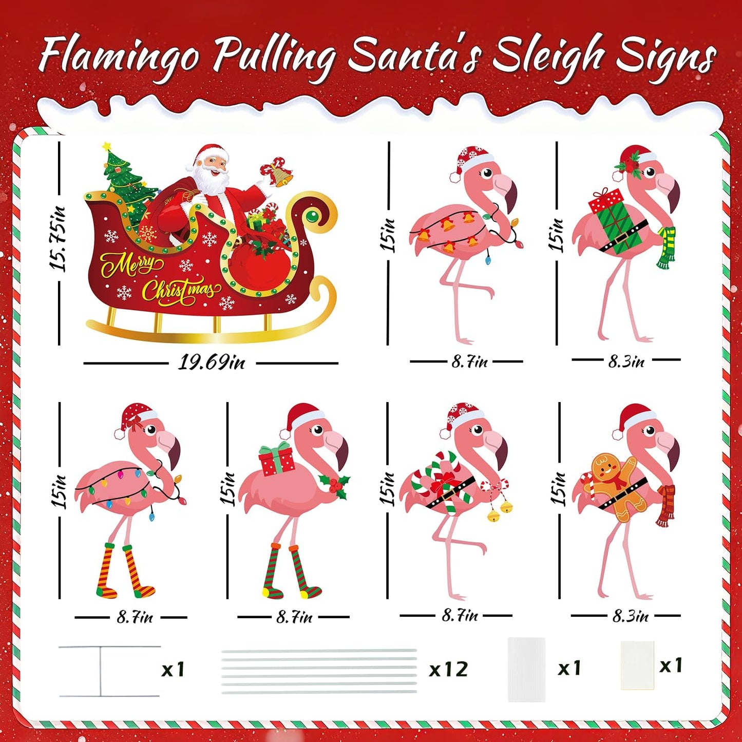 ARQRHTLY 7pcs Christmas In July Flamingo Yard Sign with Stakes Waterproof Outdoor Lawn Garden Holiday Decoration for Patio Front Yard Pool Party Beach Seasonal Festive Decor Eye Catching Flamingo Sign