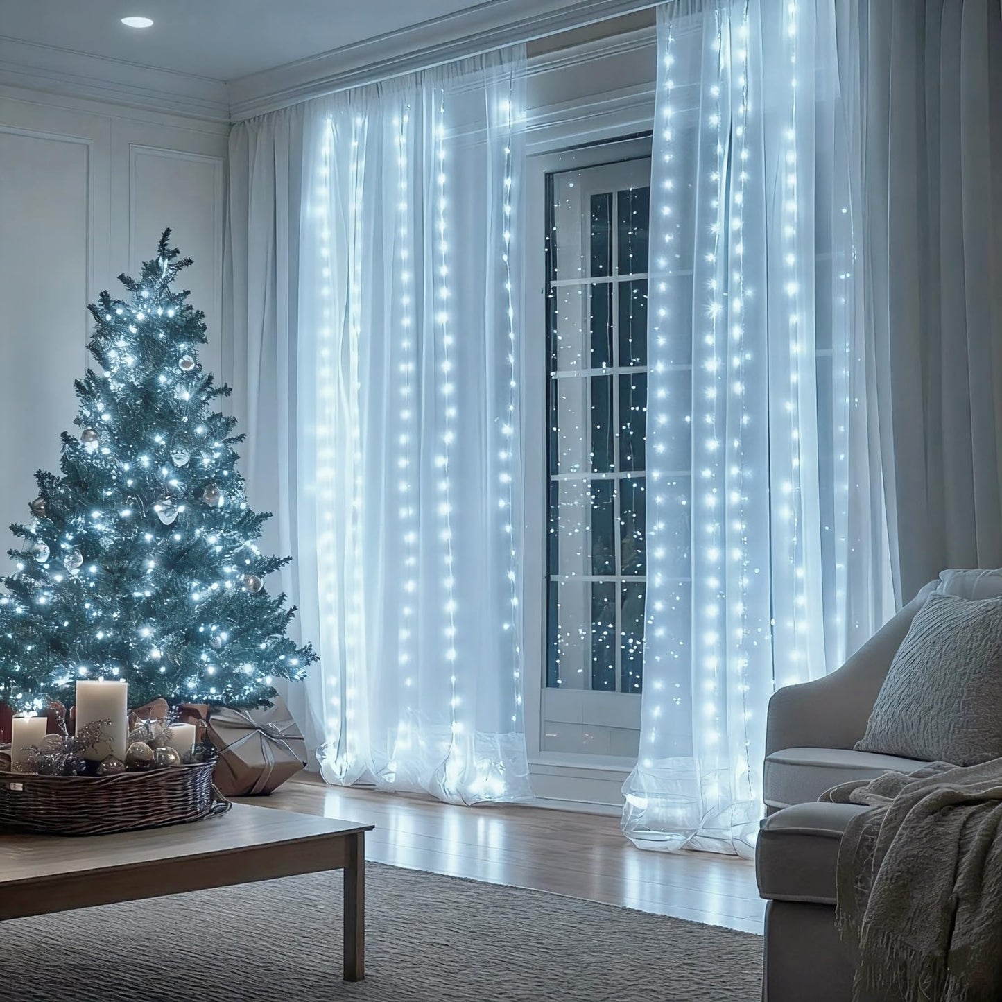 HOLITS Fairy Curtain Lights Upgraded Tangle-Free Cool White USB Plug in 8 Modes String Hanging Lights with Remote for Christmas, Bedroom, Indoor, Outdoor, Weddings, Party (6.6FTx6.6FT)