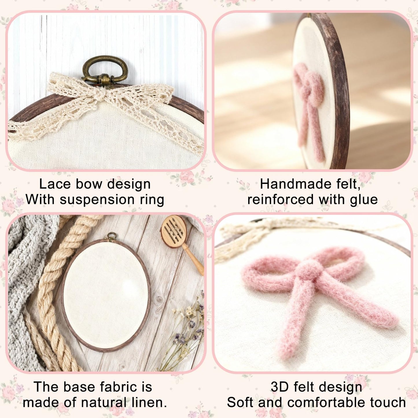 Soulchen Felted Pink Bow Nursery Wall Decor 5 x 6 Inch Cute Coquette Bow Pink Christmas Decor Wall Art Decorative Artwork for Nursery Bathroom Living Room Baby Room Bedroom Farmhouse Decoration