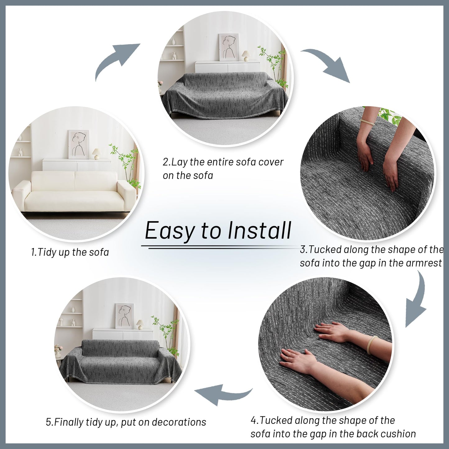 MYSKY HOME Couch Covers for Sofa, Dog Couch Cover Protector, Dark Grey Lines Sofa Covers for Sectional L Shape, Pets Couch Throw Cover Washable Durable Large Couch Cover for Dogs, Cats, 71" X118"