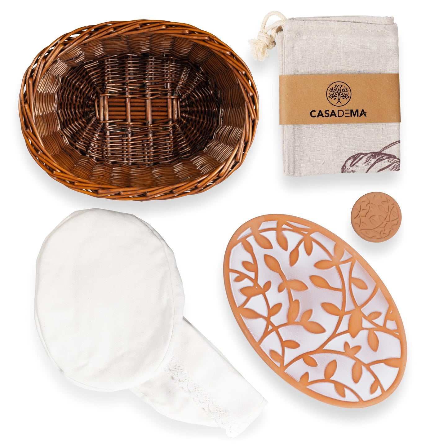 CASADEMA Bread Warmer Basket with Warming Stone (Large Oval 12 x 9) - Bundled w/Linen Bread Bag & Bread/Sugar Saver - Bread Baskets for Serving with liner and lid - Bread Serving Basket for Table
