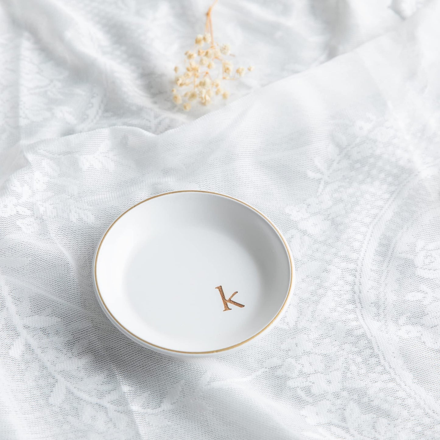 COLLECTIVE HOME - Wood Jewelry Tray, Decorative Monogram Trinket Dish for Rings Earrings Necklaces Bracelet Watch Keys, Birthday Mother's Day Christmas Gift for Women, 4.75" (k)