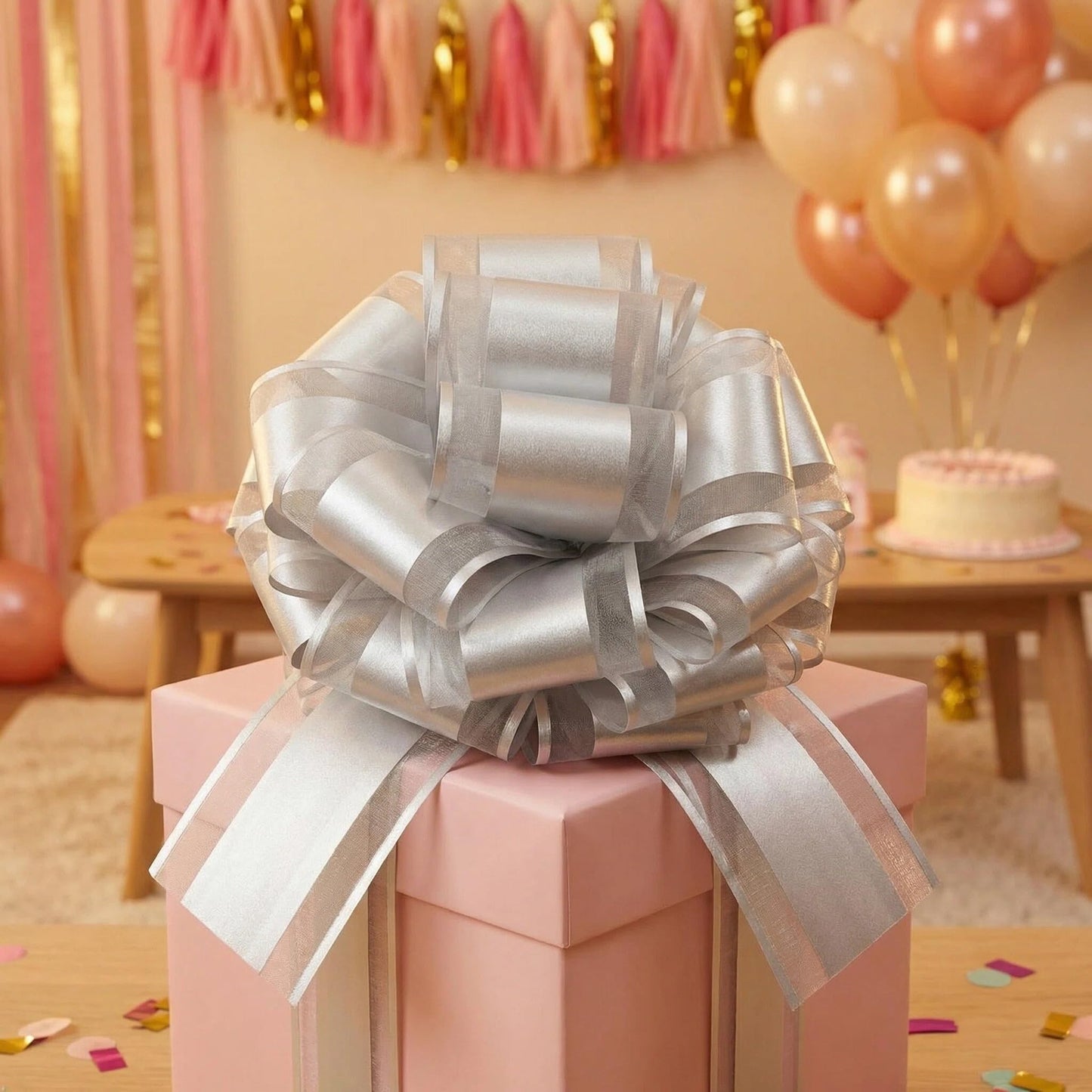 LHMTFCYY 12 Inch Clitter Big Gift Bow,1PC Large Silver Bow,Giant Bow for Bike,Dining Tables,Parties,Birthdays,Christmas,Valentine's Day,Easter,and other Festivals and Gift Decorations (Clitter Silver)