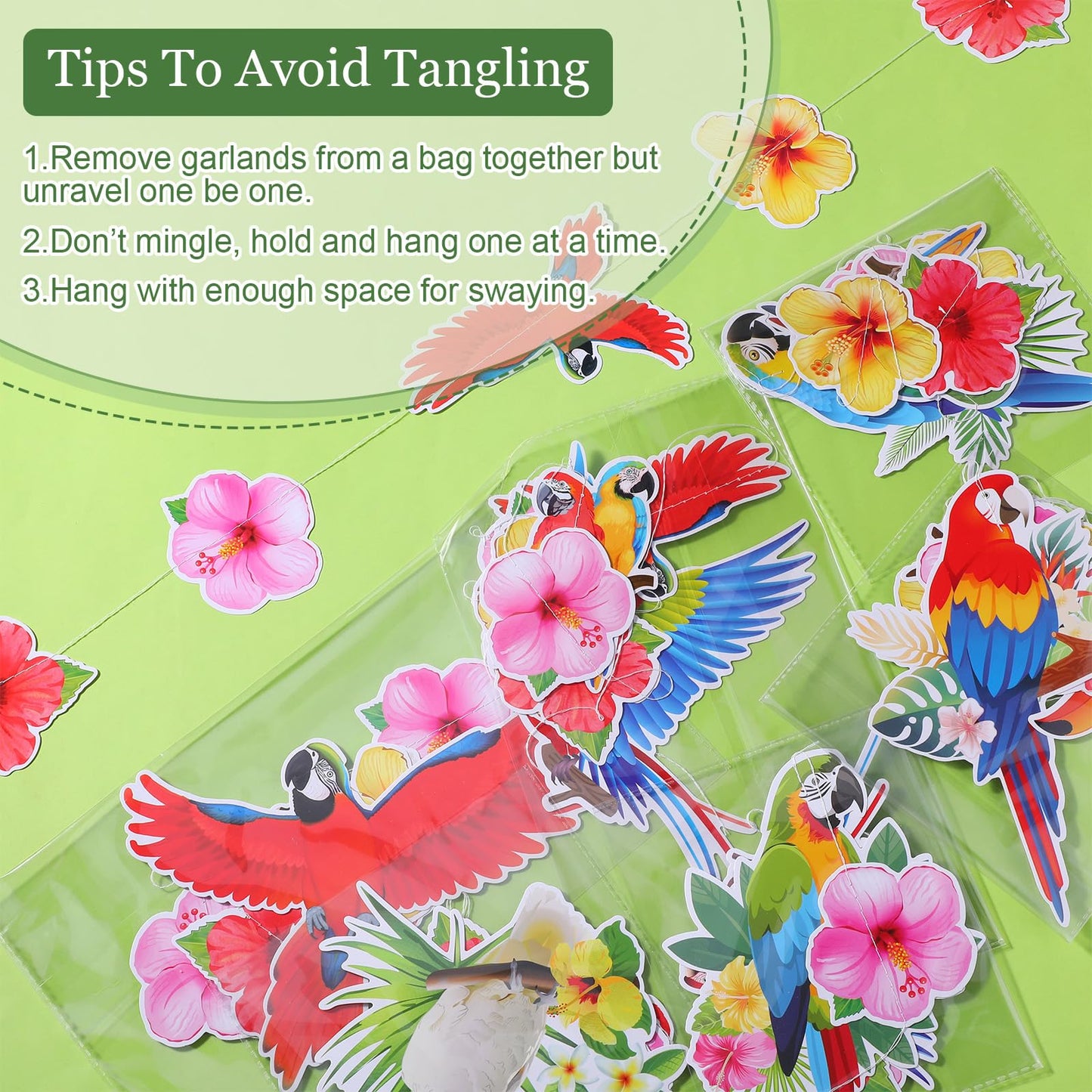 Tiamon 8 Pcs Tropical Bird Decorations Tropical Hawaiian Party Hanging Banner Hawaii Parrot Flower Hanging Garland Summer Luau Party Paper Banner for Pool Tiki Bar Birthday Supplies
