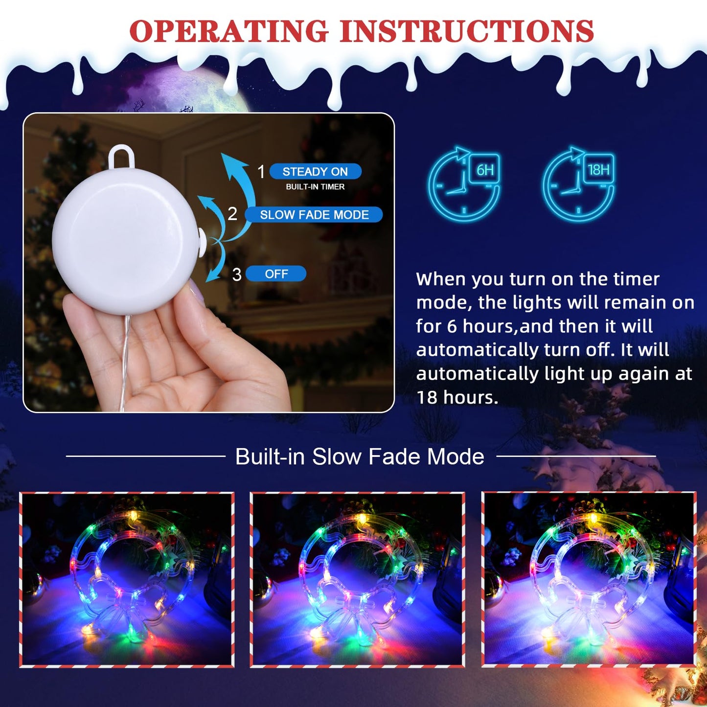 LOLStar Christmas Window Decorations 3 Pack Wreath Gift Box Santa Claus Christmas Window Lights with Suction Cups, Battery Operated Xmas Lights Decors, 2025 Upgrade Slow Fade Mode and Timer Function