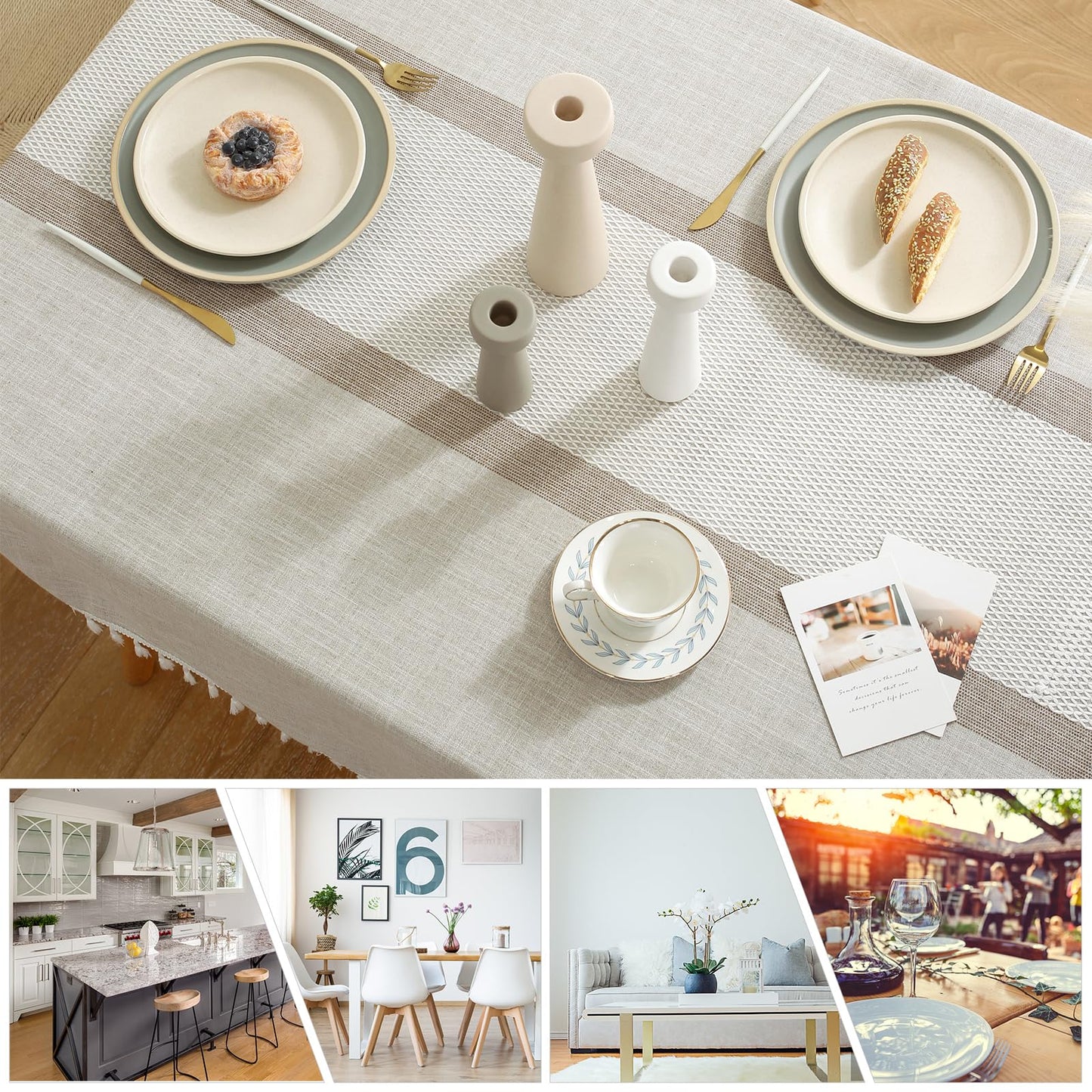 Deep Dream Table Cloth Rectangle Table, Rustic Waterproof Cotton Linen Tablecloths, Wrinkle Free Farmhouse Style TableCloths for Parties, Kitchen Dining, Holiday, 55" X 70", 4-6 Seats