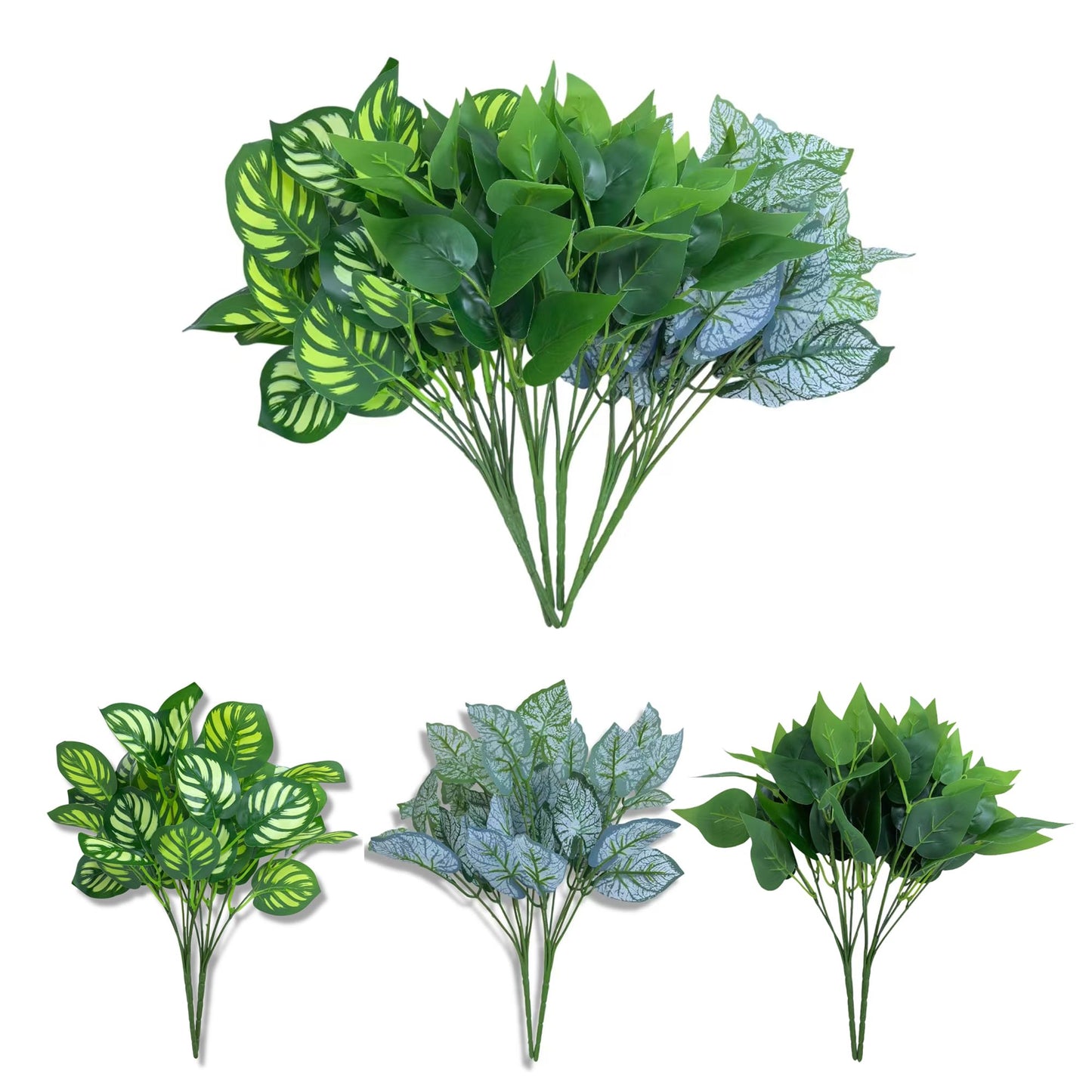 RongyuHuide 6 Bundles of Artificial Green Plants, Artificial Greenery, Fake Floral Plants Decor Outdoor Artificial Plants,Plastic Plants，Outdoor Large Decorative Flowers (Green)