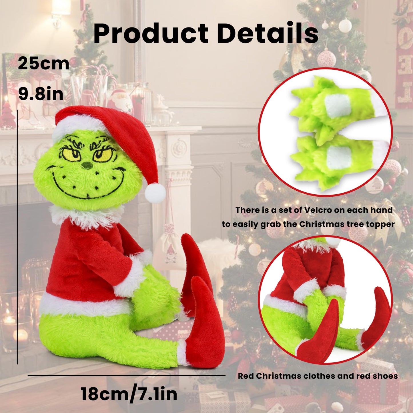 Green Furry Christmas Thief Tree Topper, Holiday Character Tree Hugger Decoration for Wine Bottle Curtain Christmas Tree Ginger Bread Home Decor (1 Pack)