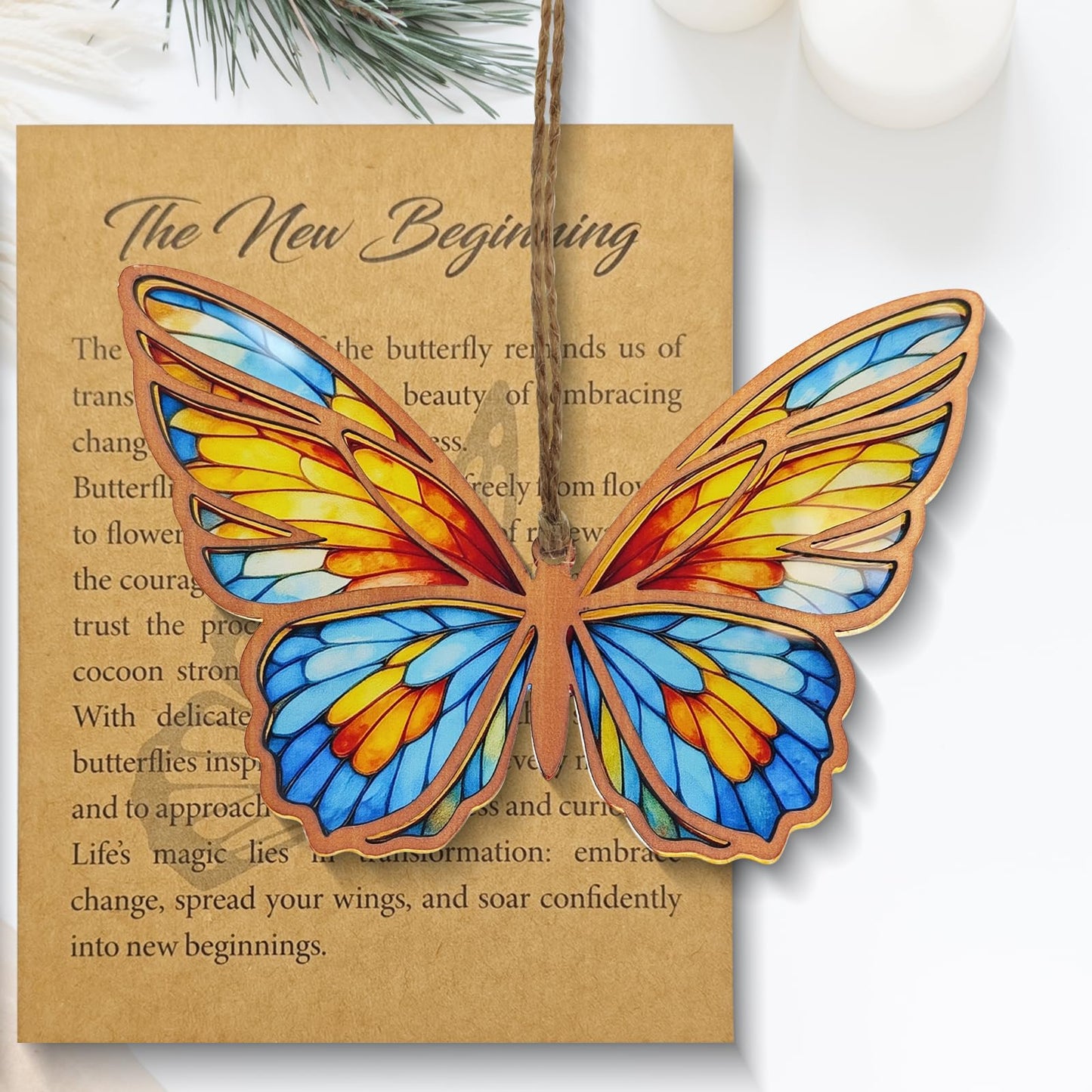 Butterfly Suncatcher - Stained Glass Acrylic Hanging Ornament for Window, Gift for Women, Butterfly Wall Decor for Home, Bedroom, Garden, Christmas Tree