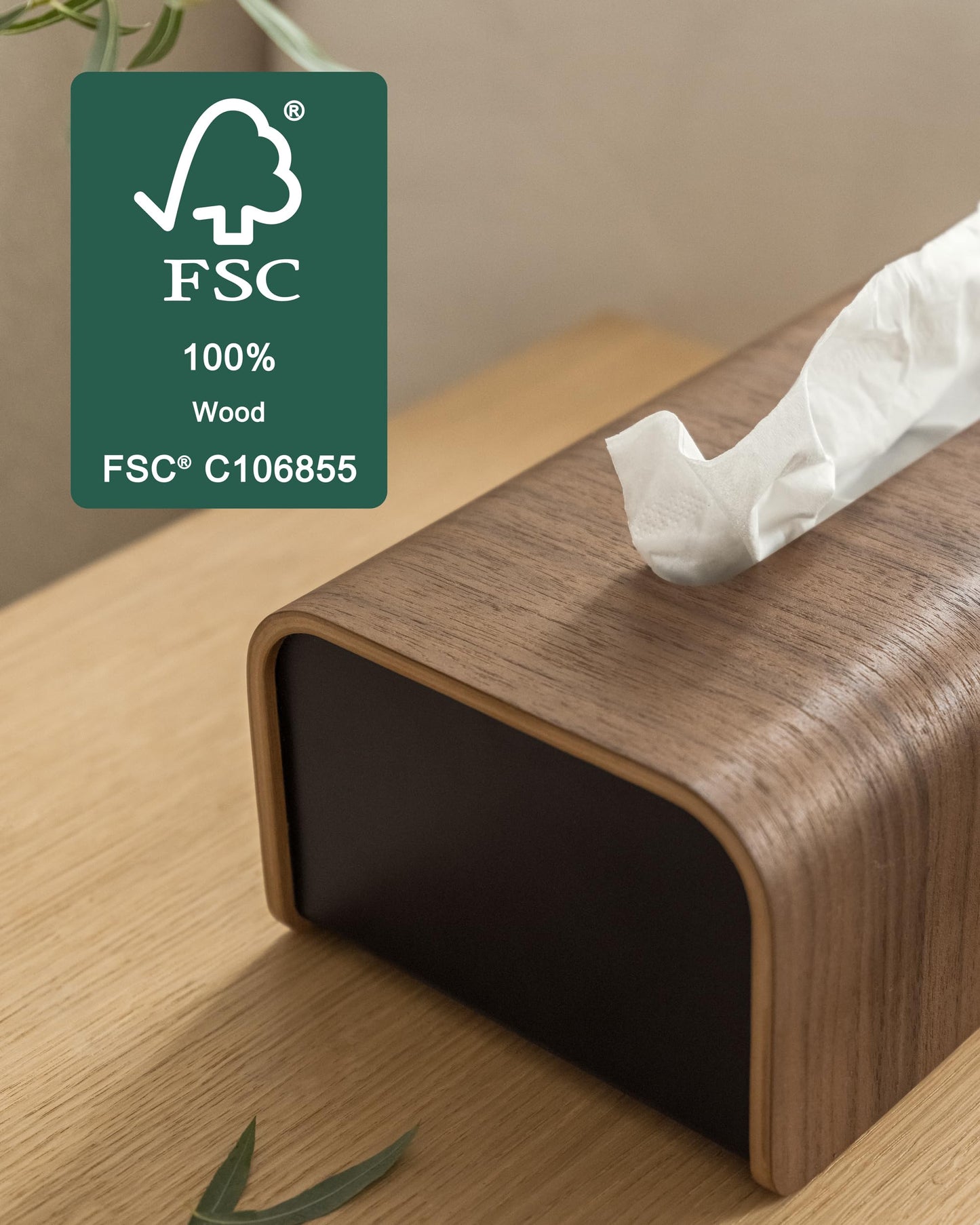 Kazai.® Tissue Box Cover 'Toke' | Real Wood Veneer, FSC® Certified | Decorative Rectangle Tissue Holder for Bathroom or Living Room | Scandinavian Design | Walnut, Black