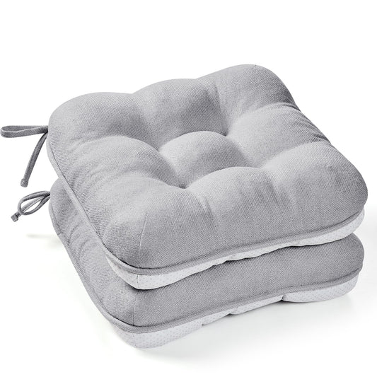 BETU Chair Cushions for Dining Chairs Set of 2,3.5" Thick Kitchen Table Chair Pads with Ties,Non Slip Backing and Covers, Seat Cushion for Dining Room,Bar,Patio Chairs,15.5"X15.5"X3.5",Light Grey