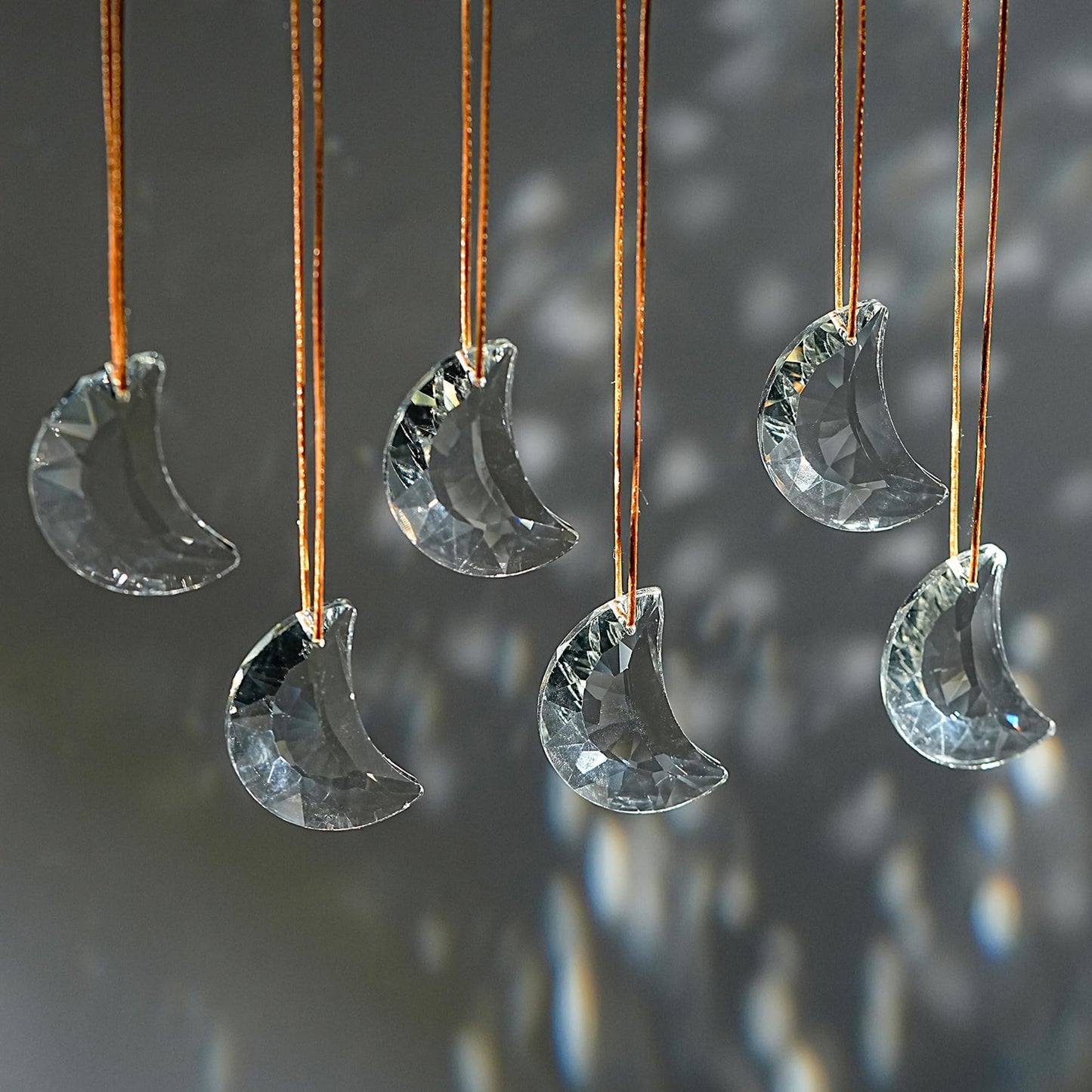 LOULIQIGIFT 1.9in Clear Faceted Crystal Moon Prisms Ornaments Glass Hanging Crystals Crescent Moon Tree Ornaments for Window Home Car Wedding Party Mother's Day Decoration (Set of 6)