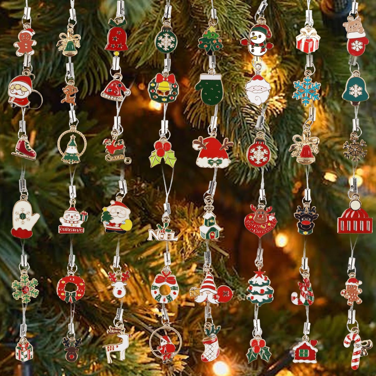 Qumenan 48 Pcs Mini Christmas Ornaments Tiny Metal Charms Haning Miniature Christmas Ornaments with String for Craft Wreath Xams Tree Decoration