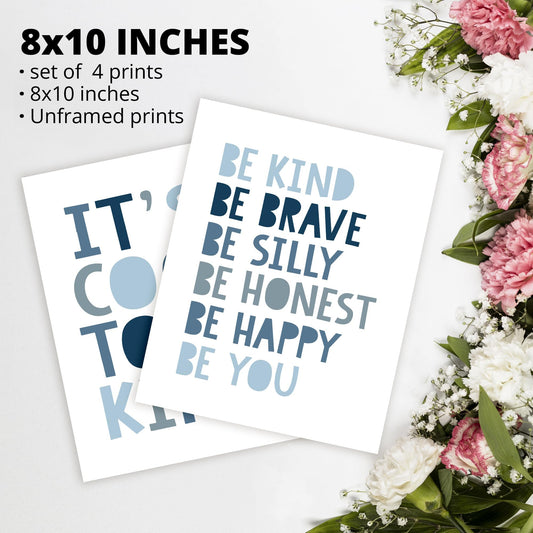 Brothers Make The Best Friends Boys Rules Affirmations Poster Prints for Home Boys Room Playroom Nursery Classroom Decor,Boho Navy Blue Colors Decorations Prints Wall Art Unframed 4pcs 8x10 Inches