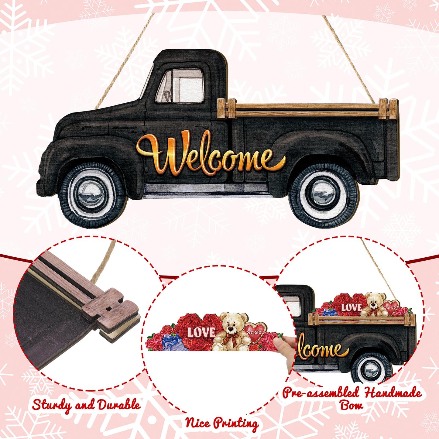 Ferraycle Independence Day Interchangeable Welcome Sign 4th of July Seasonal Truck Decor Door Signs with 12 Holiday Icons Rustic Farmhouse Interchangeable Holiday Decor(Black, Lateral Style)