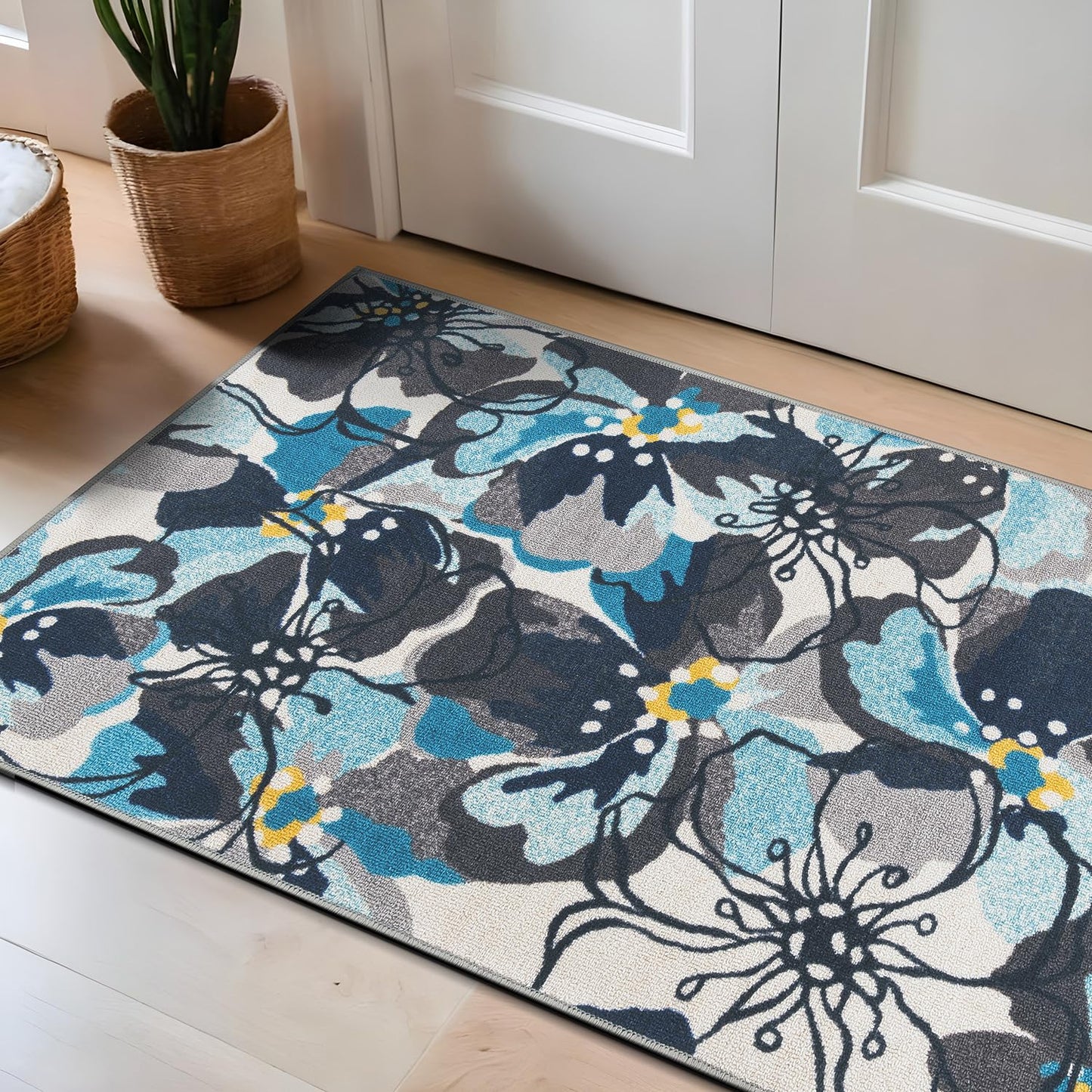 Rugshop Gray Large Floral Non-Slip Area Rug Fade Resistant for Hallway, Entryway and Kitchen, 2'7" x 4'