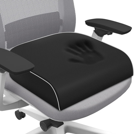 SweetSlubr Seat Cushion for Tailbone Pain Relief, Office Chair Cushion, Memory Foam Large Cushion with Non-Slip Cover for Soft Support at Office Chair, Car Seat, Airplane, Floor Pillow, Black/Large