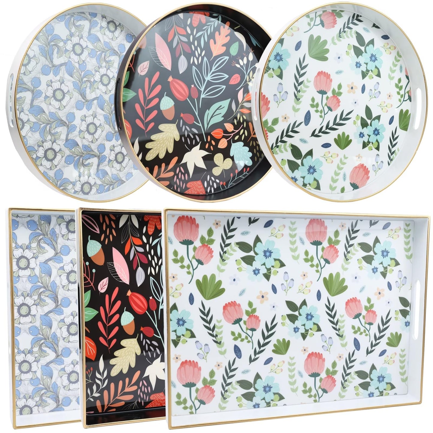 Leemxiiny Rectangle Serving Tray with Handles, Coffee Table Tray for Ottoman, Living Room, Outdoor Tray for Patio Entertaining, Serving Breakfast Kitchen Platter LEE3040WH