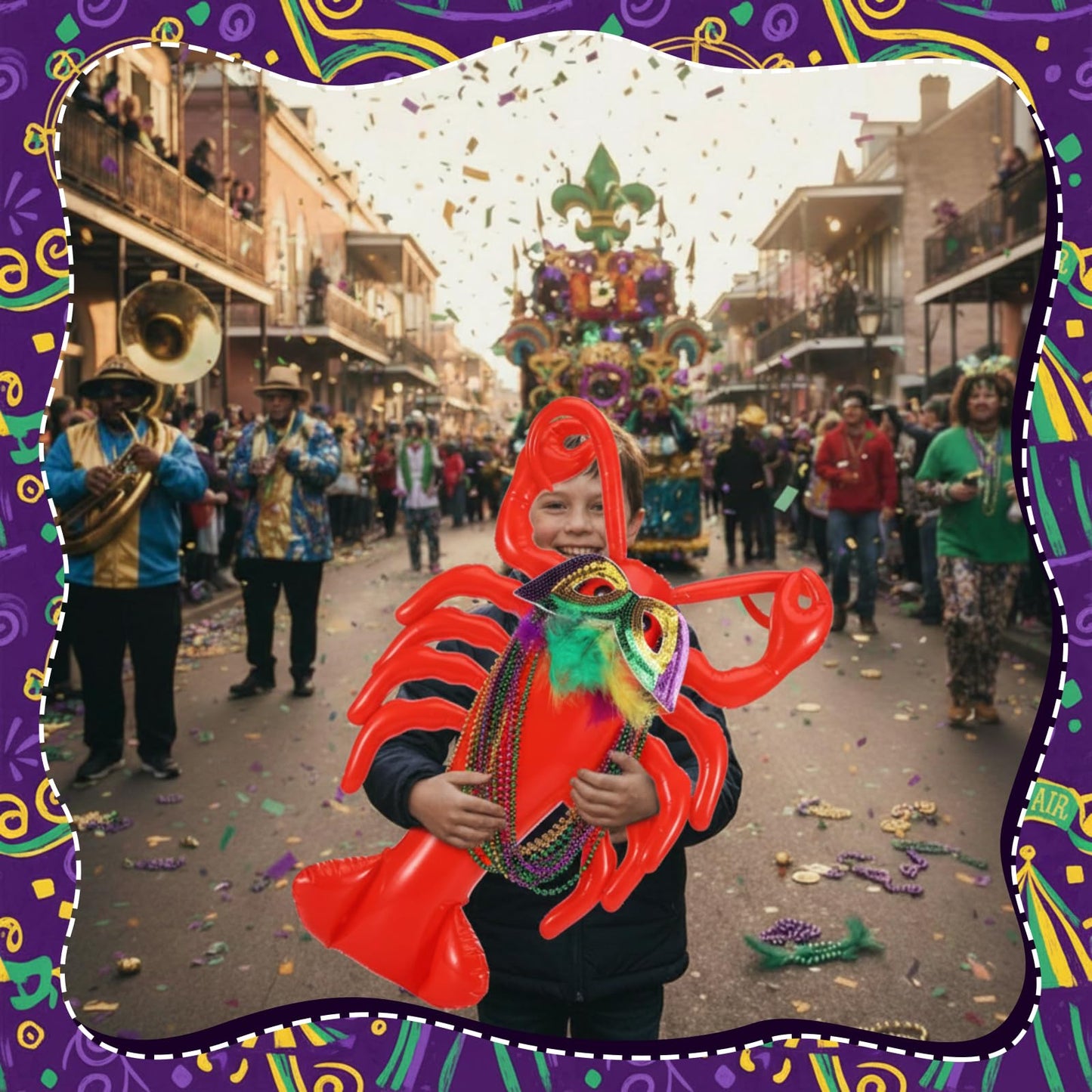 LaRandom 16 Pcs Mardi Gras Inflatable Lobster Decor 23.6 in with Mask and Purple Green Gold Beads Necklace for Mardi Gras Inflatable Decorations Yard Table Centerpieces Outdoor Decor
